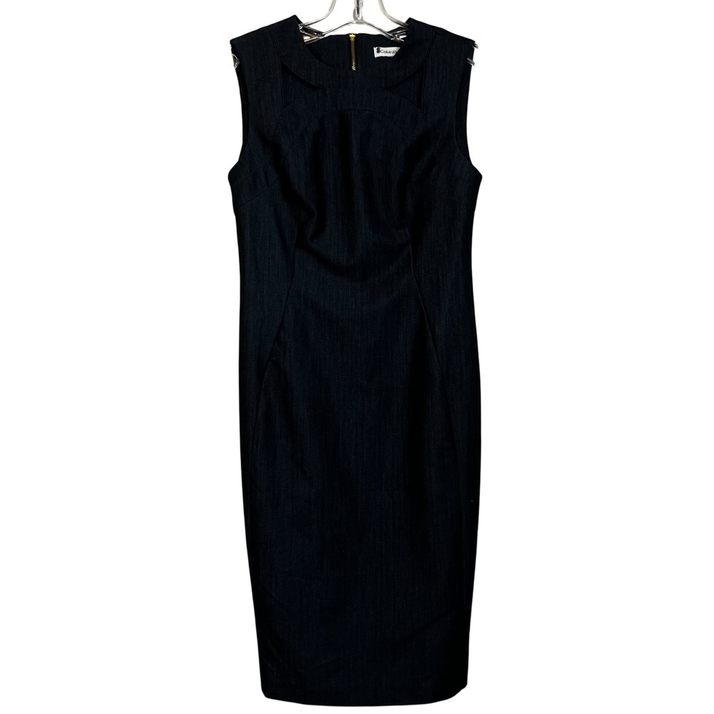 Calvin Klein Womens Indigo Blue Cutout Sheath Dress Gold Back Zip Small